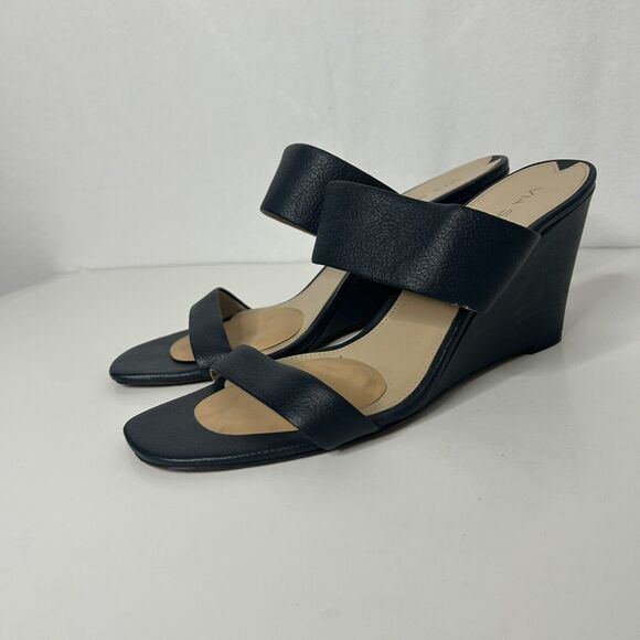 Via Spiga Shoes - Via Spiga Womens 9.5 Blue Leather Wedge Open Toe Sandals Shoes